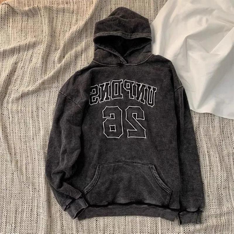 Men and Women Couple Hooded Sweater Hip-hop Loose Big Pocket Long-sleeved Pullover Sweater Oversize High Street Tie-dye Washed Retro Dark Top