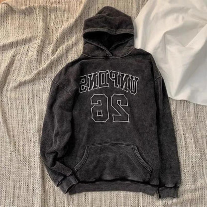 Men and Women Couple Hooded Sweater Hip-hop Loose Big Pocket Long-sleeved Pullover Sweater Oversize High Street Tie-dye Washed Retro Dark Top