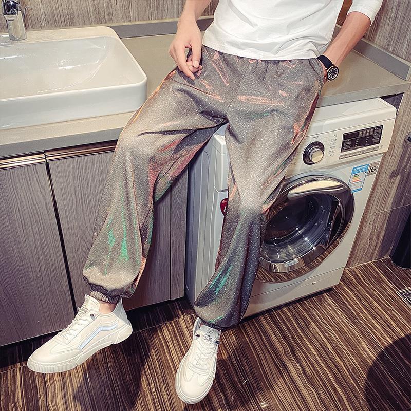 Casual Pants Men's Spring and Summer Thin Solid Color Large Size Loose Shiny Cropped Trousers