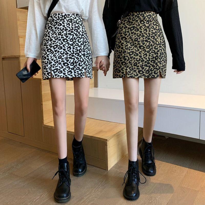 Spring AndSummer New Ins TemperamenRretro Leopard Print Half-length Skirt High-waisted A-line Thin Bag Hip Skirt Female