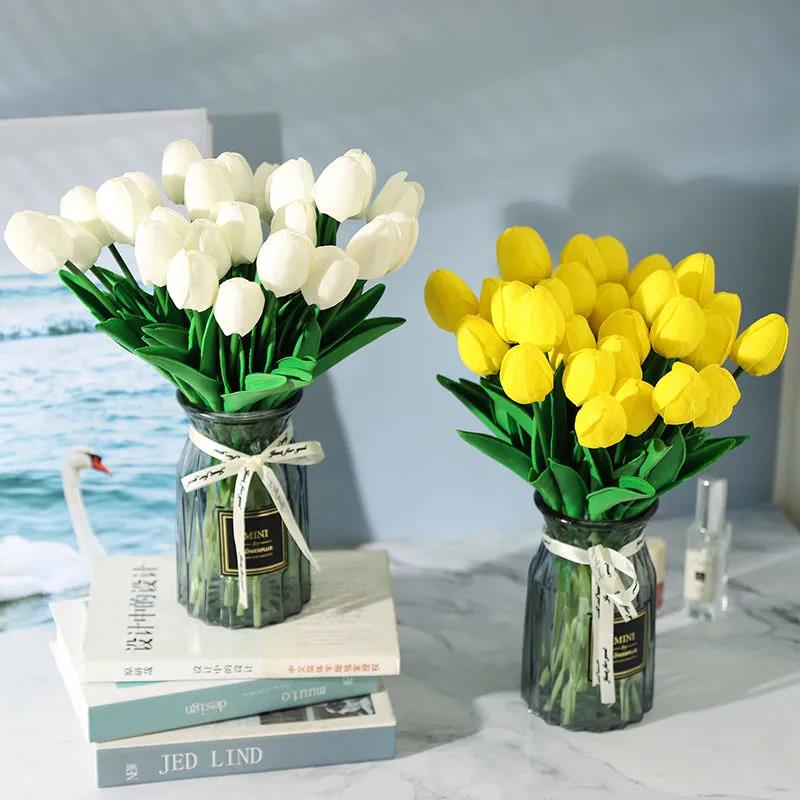 Tulip Simulation Flowers Living Room Table Furnishings Home Arrangement Decorative Flowers Wedding Natural Tulip Latex PU
