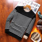 Mens Sweater Pure Cotton Striped Bottoming Sweater Long-sleeved Sweatshirts Plus Velvet Thickening To Keep Warm Autumn