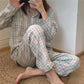 Women Plaid Pajamas Cartoon Cute Pyjamas Set Turn-down Collar Sleepwear Suit Casual Loose Home Wear V Neck Girls Long Sleeve Autumn Winter Nightwear