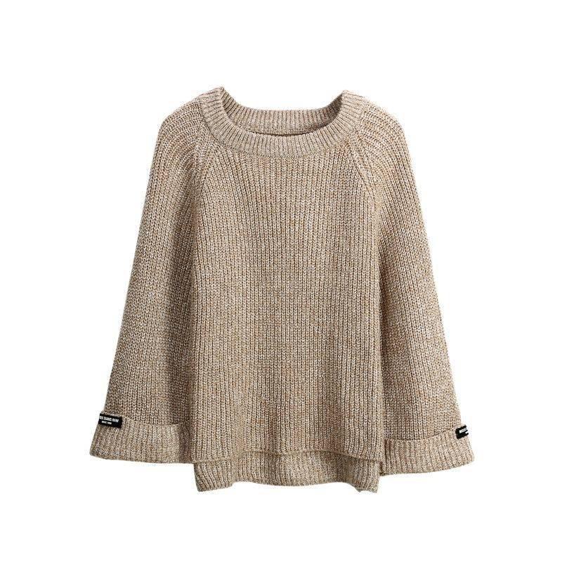 Pofulove 5 Colors Cute Thick Knitted Shirt O-neck Loose Women Blouse Simple Color Splite Sweaters