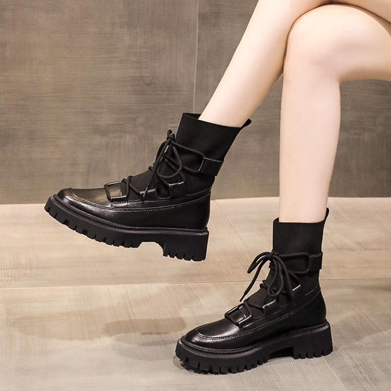 Martin Boots Summer and Autumn Thin Women's Boots Thick-soled Women's Boots Spring Single Boots Black Flying Knit Short Boots