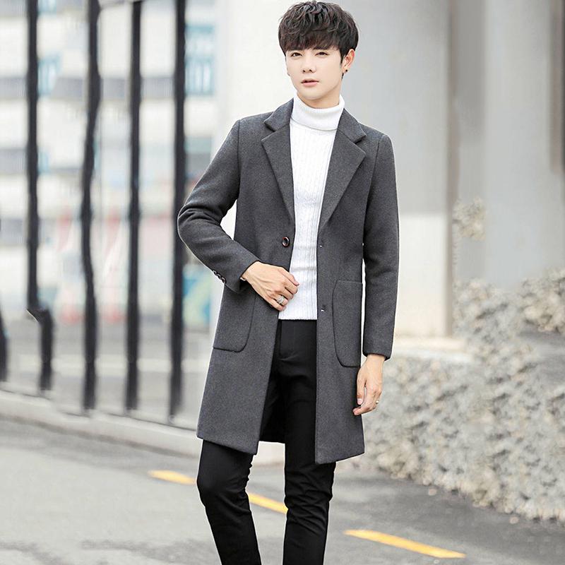 Men's Woolen Coat Long Windbreaker Man Jacket Overcoat for Male Casual Outer Wear Men Clothing