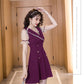 Women's Summer Dress Slim Solid Color V-neck A-line Skirt