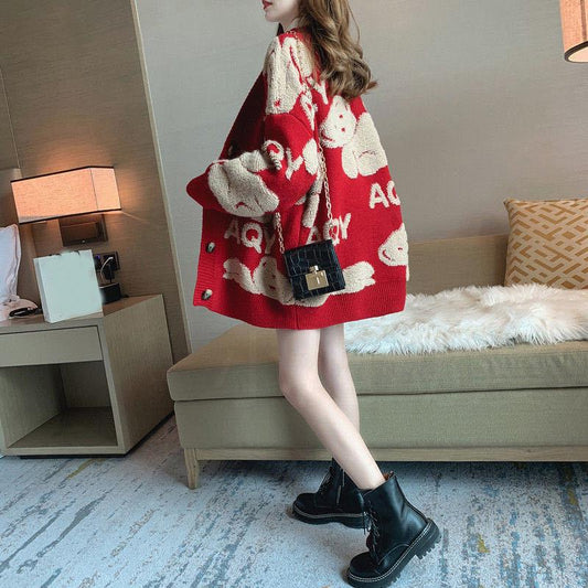 Christmas Women's Sweater Coat Winter Loose Fashion Knitted Cardigan Thickening Women's Jacket