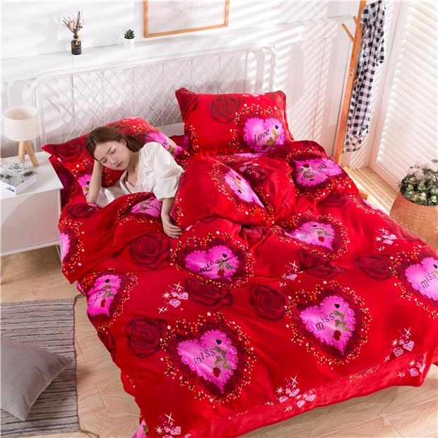 Thickened Four-piece Flannel Plush Quilt Cover Winter Plush Plush Quilt Blanket Bed Sheet Coral Fleece 4-piece Set