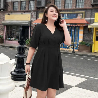 Solid Color Large Size L-XXXXXL Women's Summer Dress Short Sleeve V-Neck Above Knee