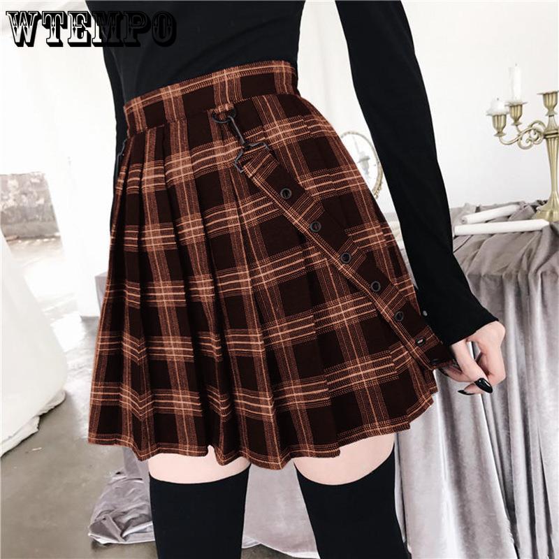A-line Pleated Skirt Womens High Waist Streetwear Cotton Plaid Skirts Dancing Short Skirts