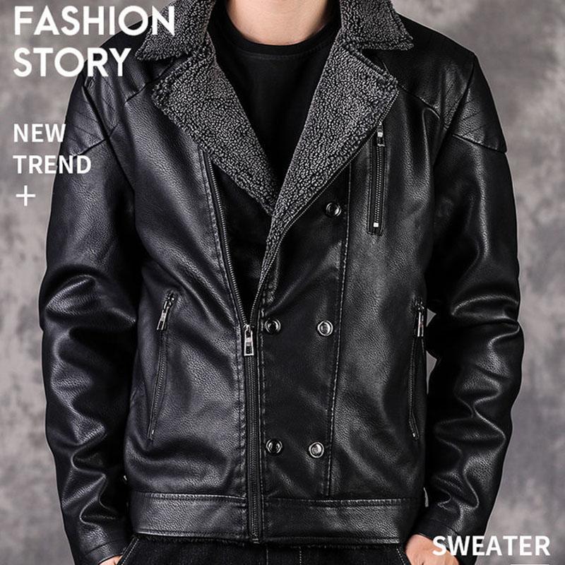 Winter Plus Velvet and Thick Fur One Youth Korean Version of Self-cultivation and Handsome PU Jacket Without Cracking