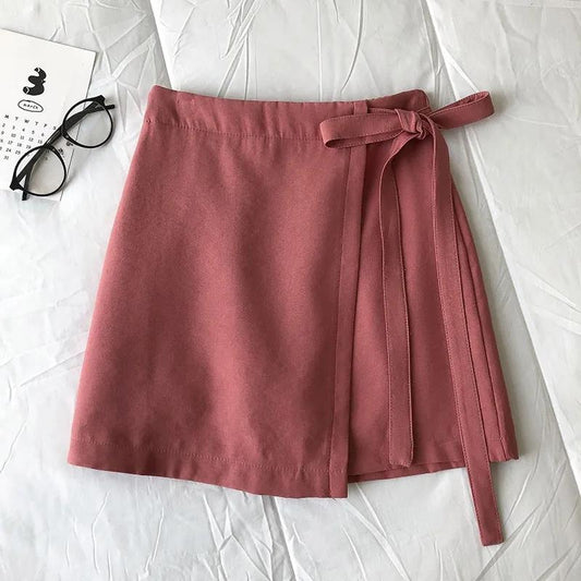 Female Simple Vintage High Waist Short Holiday Skirt Slim Elegant Streetwear Solid Color A-line Miniskirt