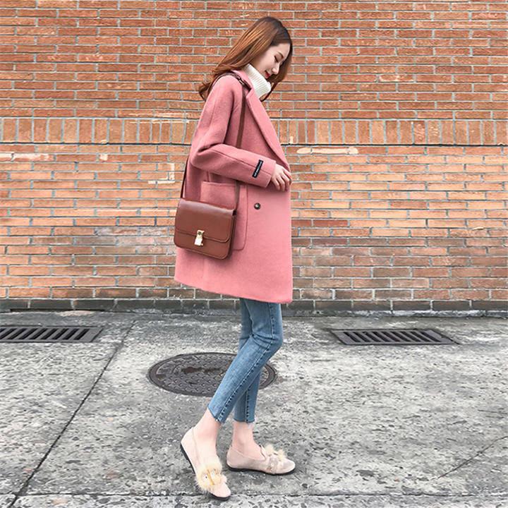 Wool Coats Autumn Winter Womens Jackets Slim Woolen Cardigan Coat  Elegant Blend Women Overcoat