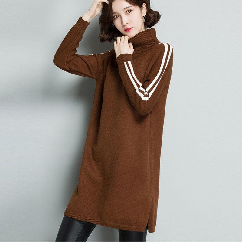 Autumn and Winter Turtleneck Thick Sweater Dress Mid-length Loose Large Size Base Skirt Fashion Simple Women's Sweater Dress