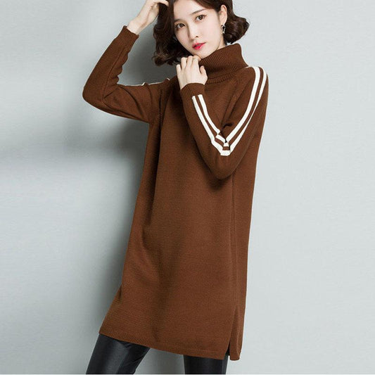 Autumn and Winter Turtleneck Thick Sweater Dress Mid-length Loose Large Size Base Skirt Fashion Simple Women's Sweater Dress