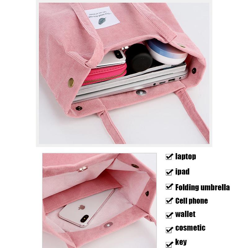 Bags Women  Corduroy Shoulder Bag Reusable Shopping Bags Casual Tote Female Handbag