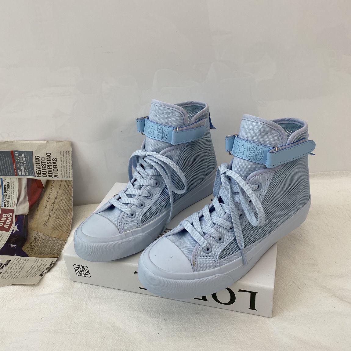 Summer Candy-colored Mesh High-top Canvas Shoes Female Students Korean Version of Ins Wild Breathable Casual Shoes