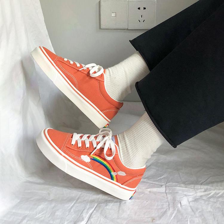 Women Vulcanized Shoes 2020 Low Top Sneakers Women Shoes Rainbow Canvas Shoes Flats Green Black Tenis Feminino Basket Femme