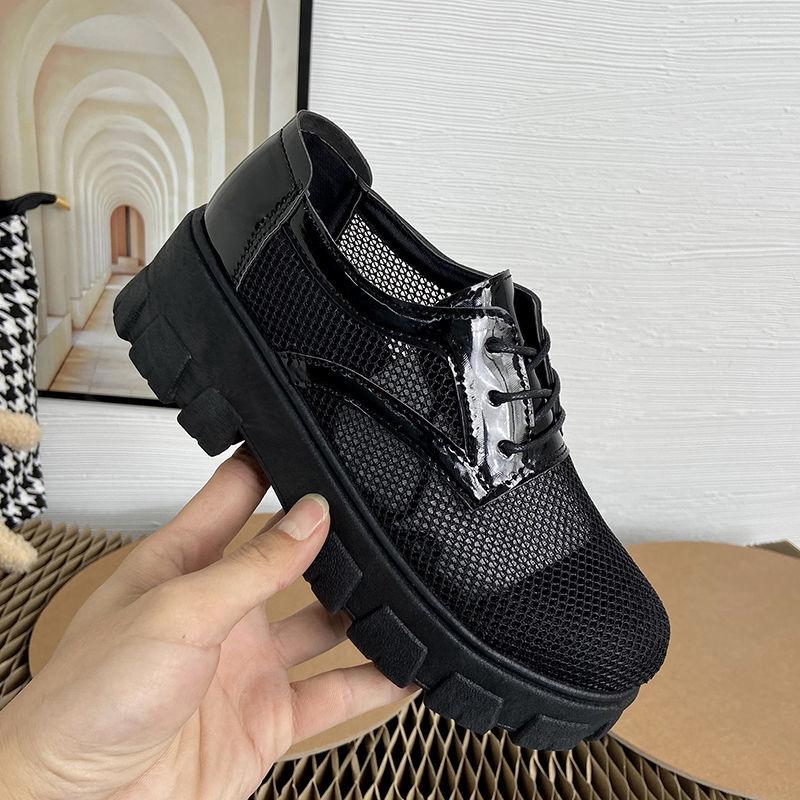 Hollow Mesh Single Shoes Women's Platform Platform Shoes  Thick Heels Korean Style Breathable Summer Casual Work Women's Shoes