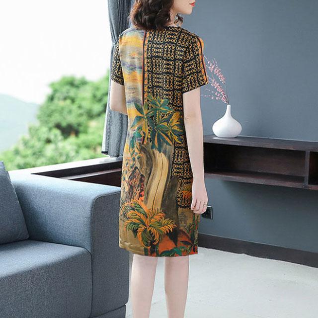 Summer Ice Silk Short Dress Plus Size Clothing Women Casual Comfortable Skirt Short Sleeve Dress