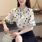 S-4XL Women's Spring Summer Short Sleeve Blouses Large Size Loose V-Neck Solid Color Slim Dots Print Tops