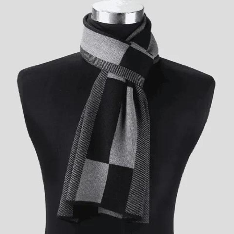 Winter Knitted Scarf Men Double-sided Thick Warm Printing Scarf Long Business Scarf