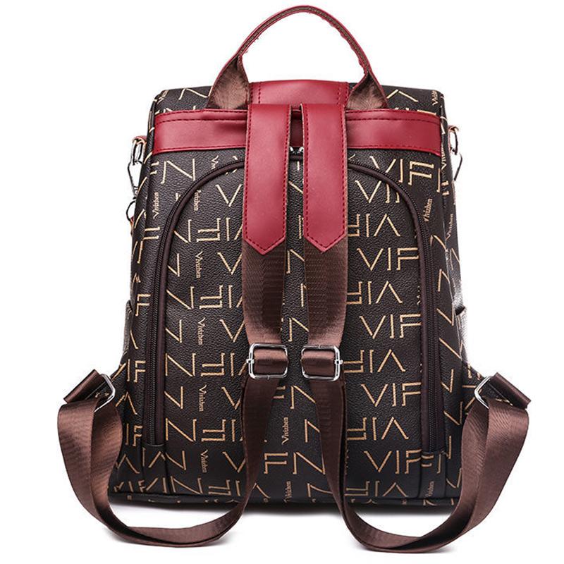 Leather Texture Backpack Female Student Schoolbag Trend Soft Leather Lady Large-capacity Travel Bag
