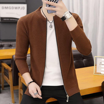 Mens Fleece Sweater Autumn Winter Warm Cashmere Dress Slim Fat Wool Zipper Sweater Men Knitted Coat