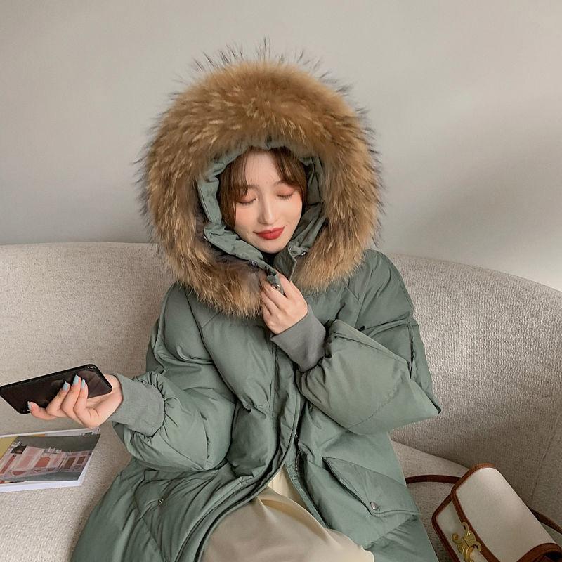 Cotton Clothes Women's Mid-length Winter Clothes Korean Version Ins Hong Kong Style Big Fur Collar Cotton Clothes Bread Clothes Tide