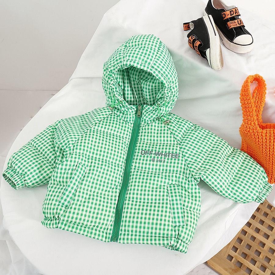Girls' Down Jacket Short Plaid Children's Clothing Winter Jacket with Velvet Padded Warm Jacket