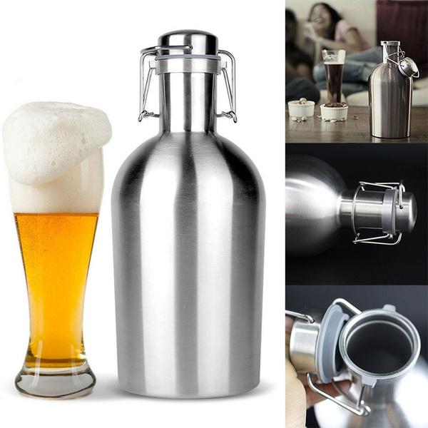 64oz Stainless Steel Beer Growler Swing Top Hip Flask Ultimate 1.9L Beer Bottle