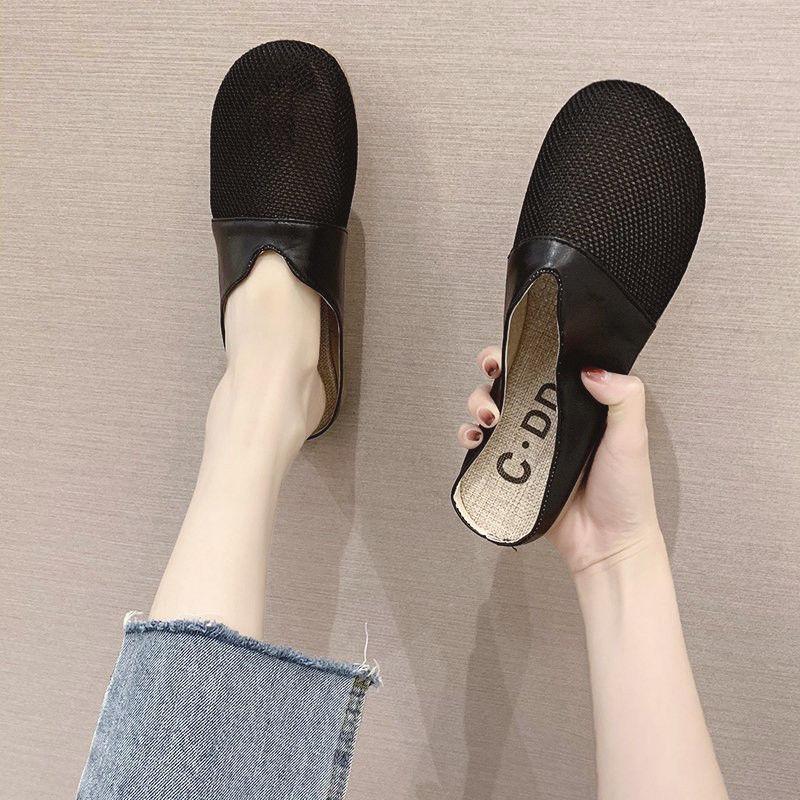 Spring Summer Breathable Lazy Shoes Pedal Mesh All-match Casual Flat Shoes Women's Household Casual Half-pack Slippers