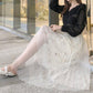 Women Skirts Female Long Skirt Summer Casual A-line Skirts Solid Color Elastic High Waist Skirt Loose Embroidered Skirt