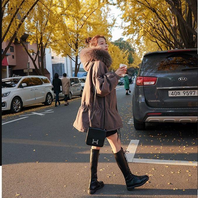 Winter Women's Tooling Parker Clothing Outdoor Fashion Loose Padded Jacket Mid-length Drawstring Slim Women's Padded Jacket