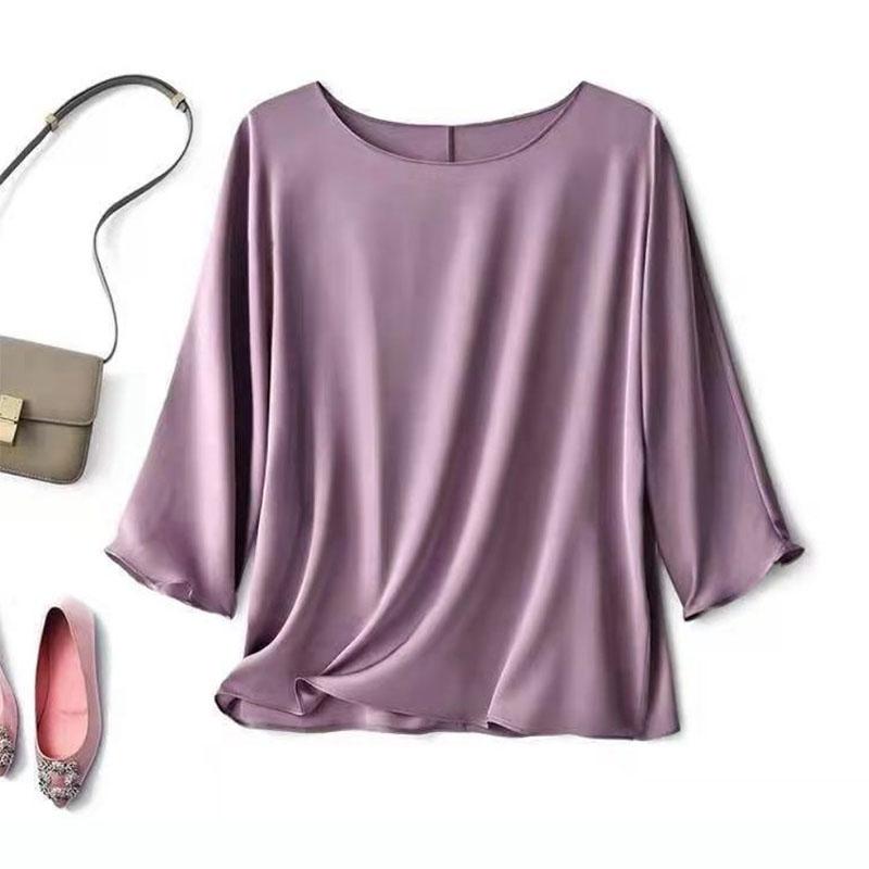 Ascetic Goddess Temperament Silky Nude Stretch Satin Double Sided Smooth Fabric Women's Commuter Top