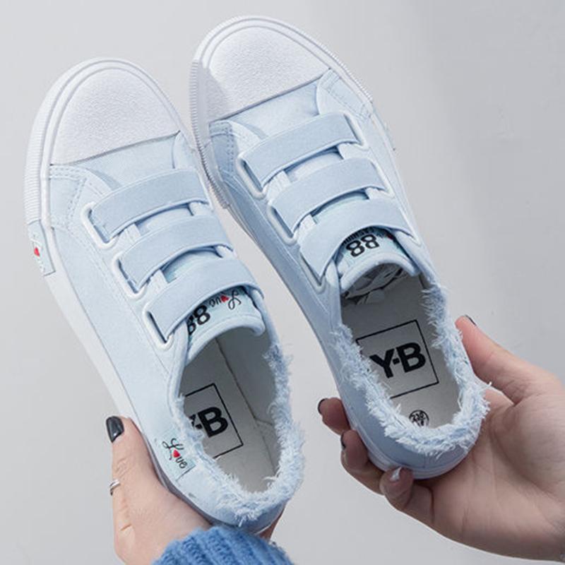 Sneakers Canvas Shoes for Women Fashion Solid Superstar Hook Loop Vulcanize Shoes