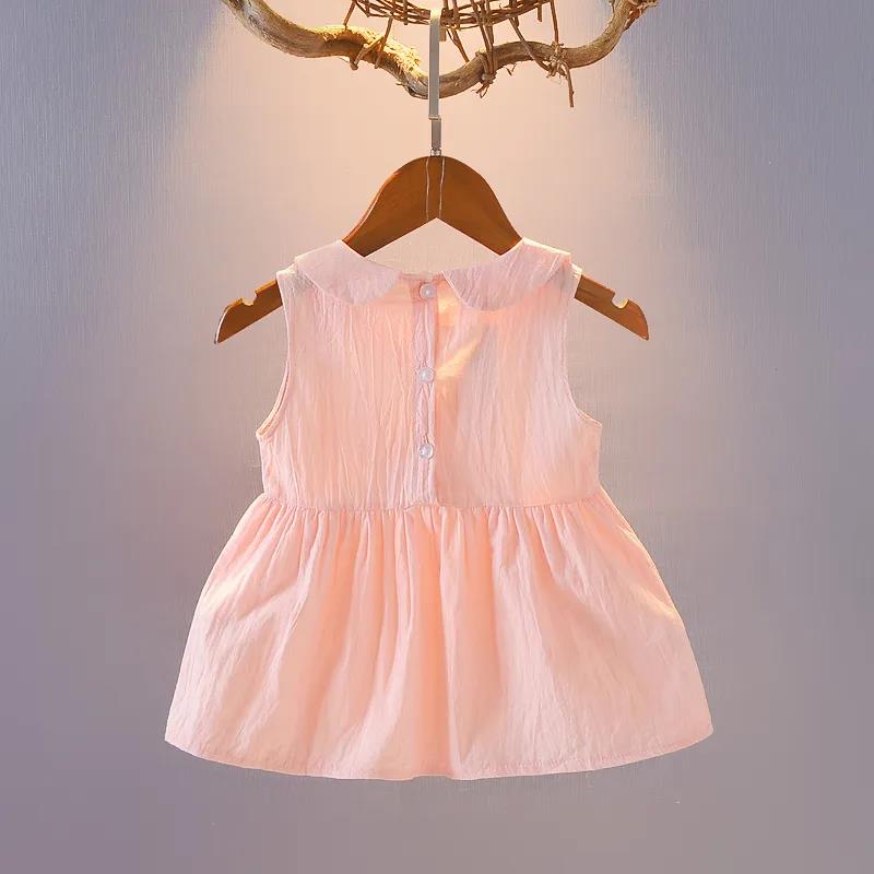 Baby Girl Summer Dress 0-5 Years Old Baby Skirt Round Neck Sleeveless Little Bee Pattern Cute Solid Color A-line Skirt Thin Section