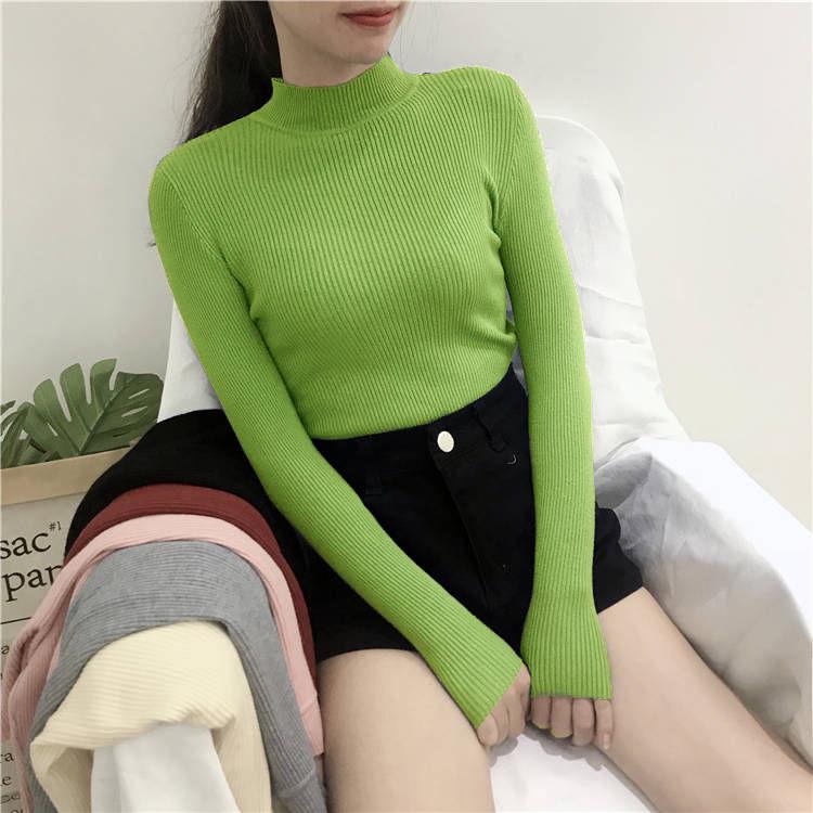 2019 Fall Turtleneck Sweaters Women Long Sleeve Thin Sweaters Winter Knitted Pullovers Jumpers Tops