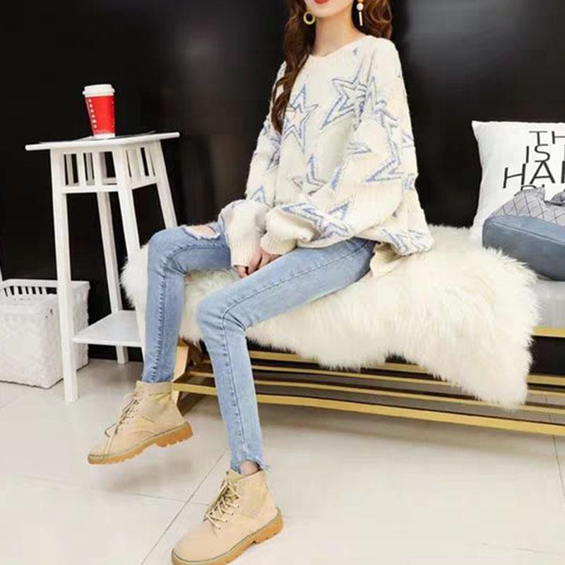 Autumn and Winter Casual Pullover Sweater Loose Casual Knitted Top Star Pattern Female Jacket