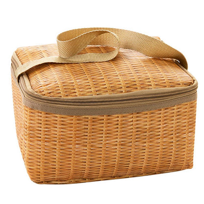 1/2pcs Imitation Rattan Thermal Insulated Lunch Box Tote Cooler Zipper Bag Bento Lunch Pouch