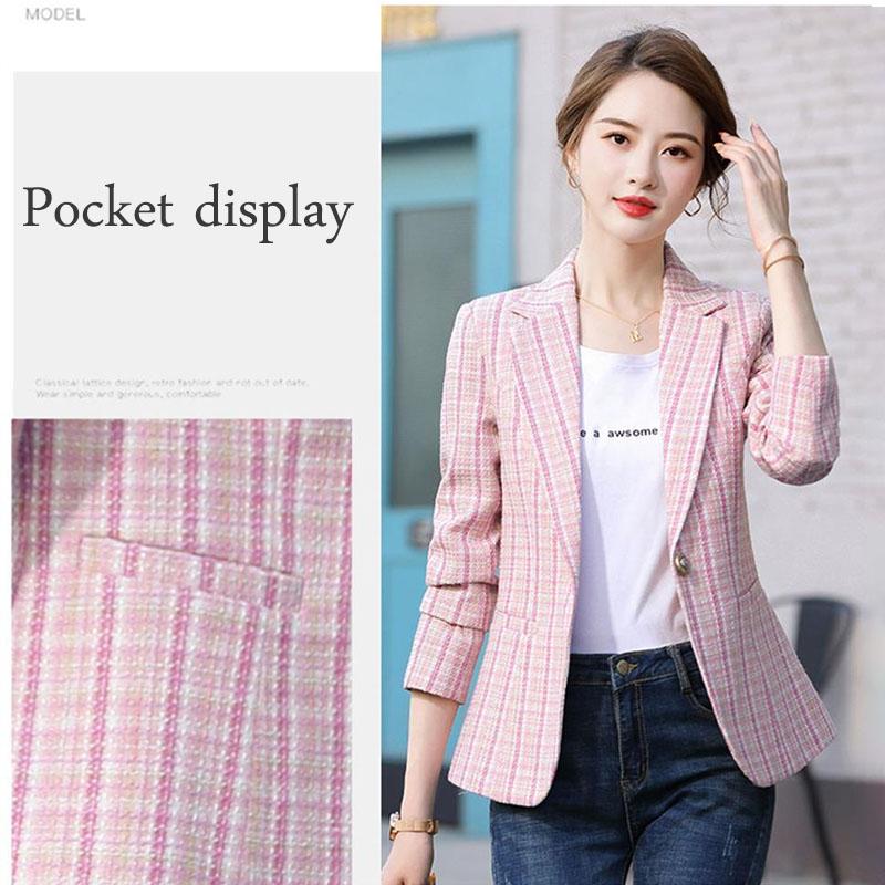 Spring and Autumn Plaid Suit Loose Retro Casual All-match Thin Short Suit Jacket Women