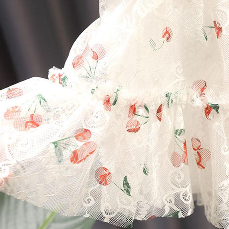 Baby Girl Cute Cherry Girl Dress Baby Summer Vest Skirt Sweet Embroidery Mesh Princess Dress Tutu Skirt Sleeveless A-line Dress