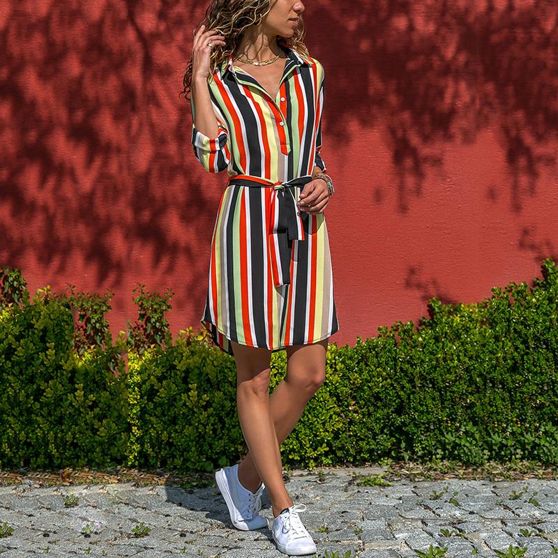 WTEMPOWomen Summer Striped Shirt Dress Ladies Casual Long Sleeve Loose Beach Dresses 2019 Autumn Fas