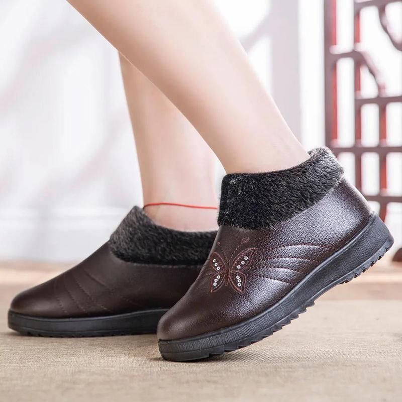 Women's Winter Warmth Velvet Leather Cotton Shoes Middle-aged Elderly Thick Shoes Oil-proof Waterproof Non-slip Mother's Booties High-top Cotton Shoes