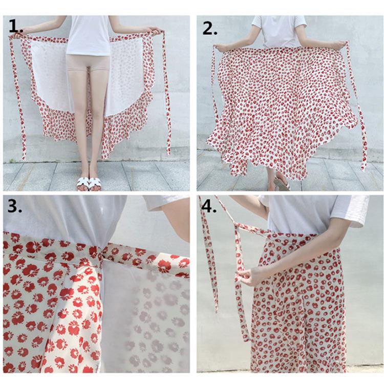 Bohemia Beach Skirt Women Spring Summer Chiffon Flower Pattern SkirtMedium Elastic Waist Skirt