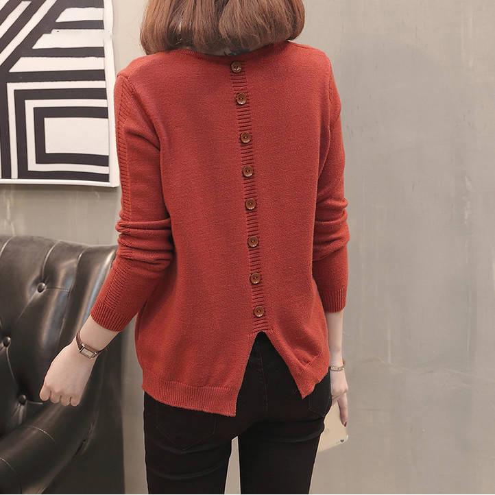 Winter Women V-neck Thickened Pullover Back Buckle Loose Office Warm Undershirt Sweatshirt