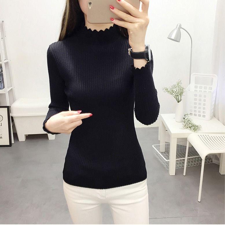 Pofulove Half Turtleneck Sweater Thickened Bottoming Shirt Women Long Sleeves Autumn Winter Sweater