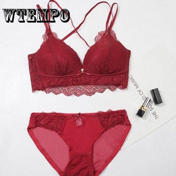 Sexy Up Bra Set Brand Deep V Brassiere Thick Cotton Women Underwear Set Lace Flowers Lingerie