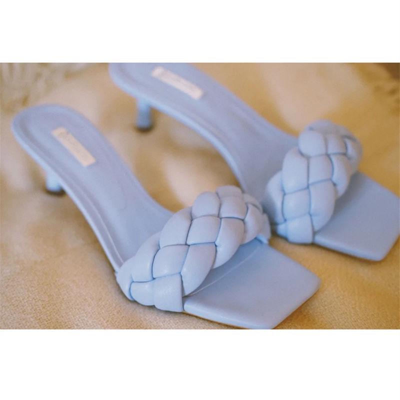 Summer All-match Thin and Woven Square Head High-heeled Sandals Female Fairy Fashion Sandals and Slippers